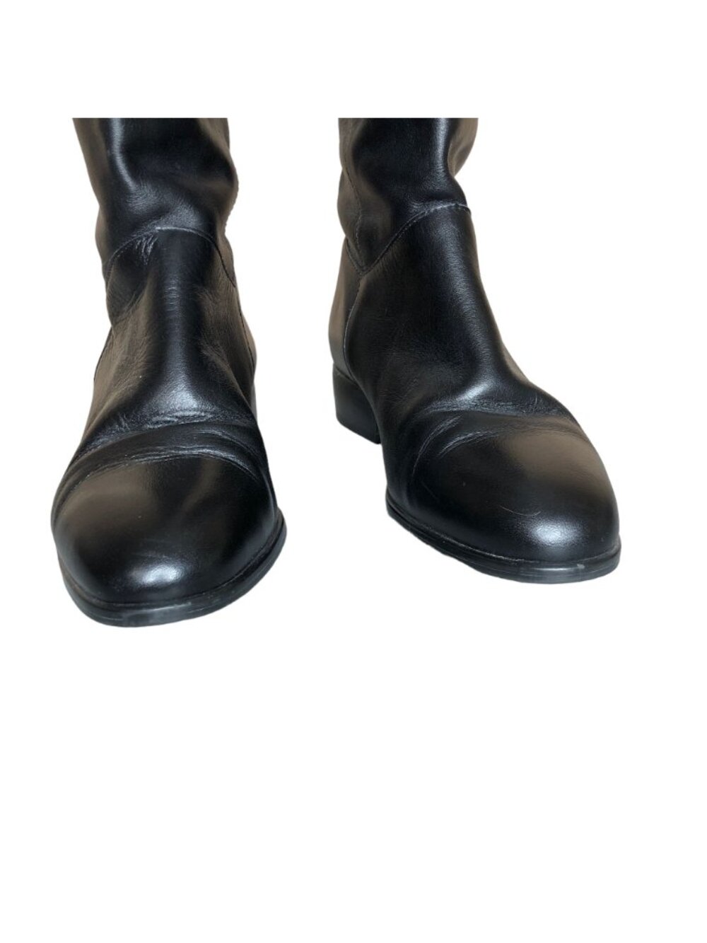 Leather Boots Black Womens 7M J C Penny Pull On Almond Toe Block Heel Mid Calf - Picture 9 of 11